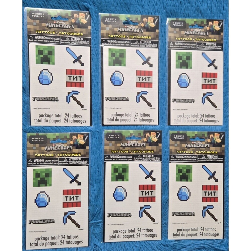 Mojang Minecraft Tattoos 24 Pack (X6) Fun Kids Temporary